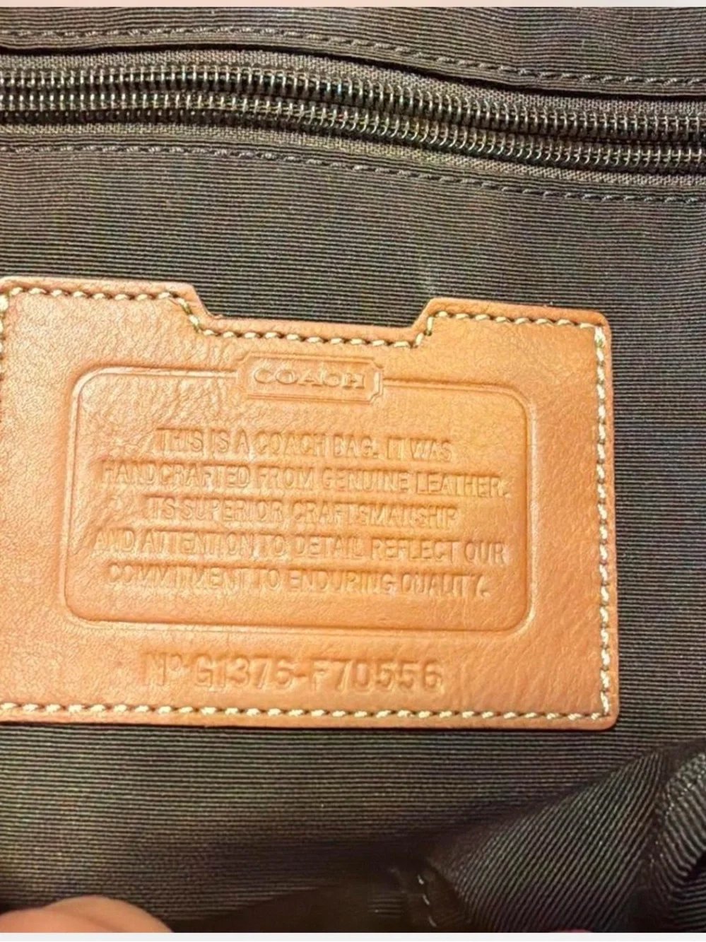 COACH Cognac Leather Messenger Bag with Navy-Striped Strap